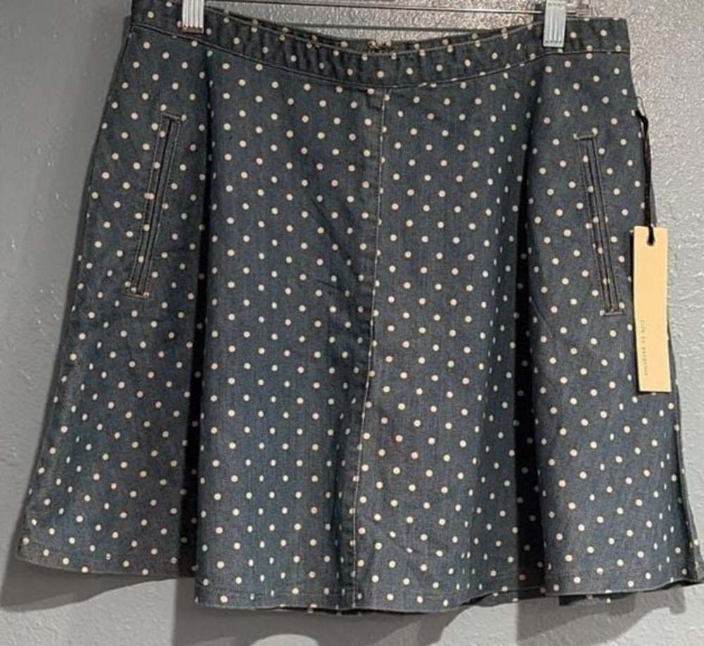 Life in Progress Polka Dot Denim A-Line Skirt